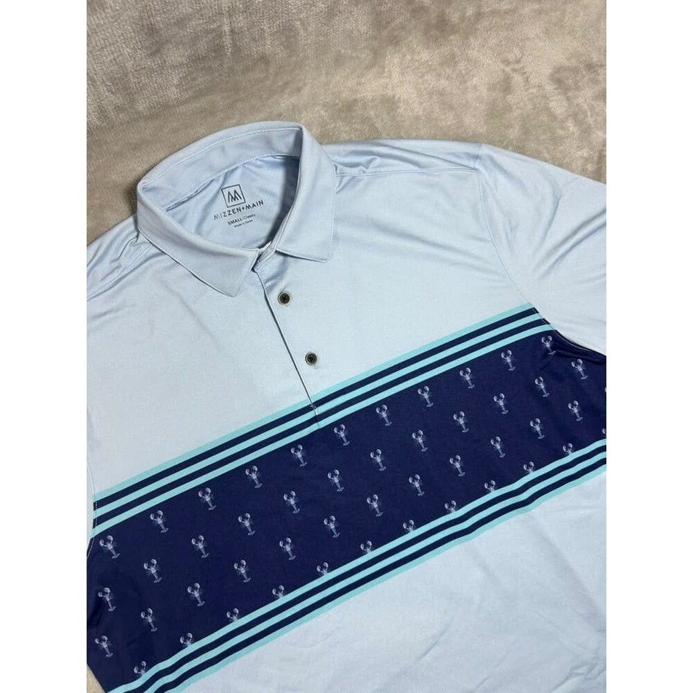 Mizzen Main Polo Shirt Men Small Blue Crab Golf Performance Outdoor Short Sleeve